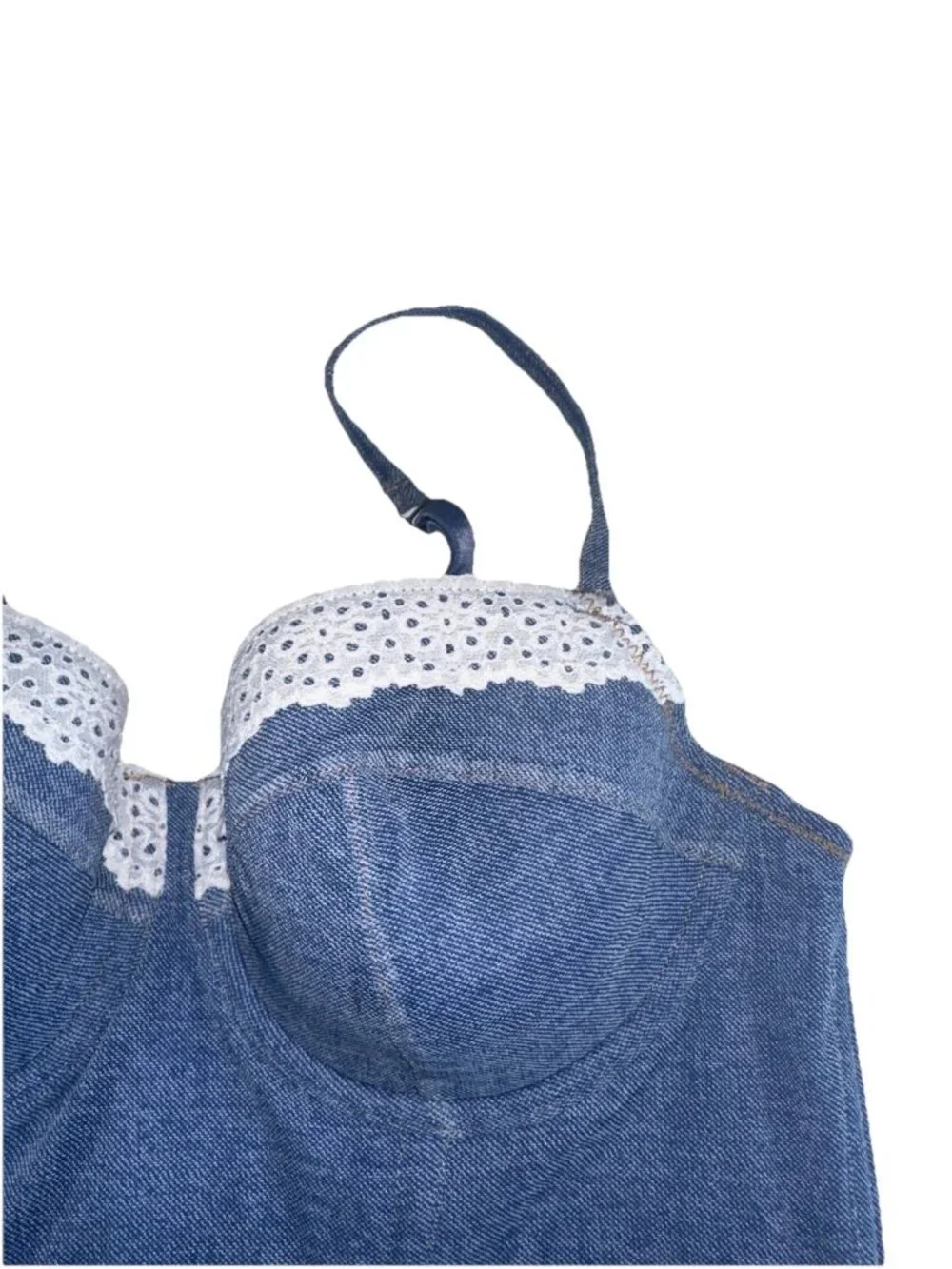 Colsie Target Denim Blue Eyelet Lace Trim Bralette Corset Bustier Top Sz S - Picture 3 of 7